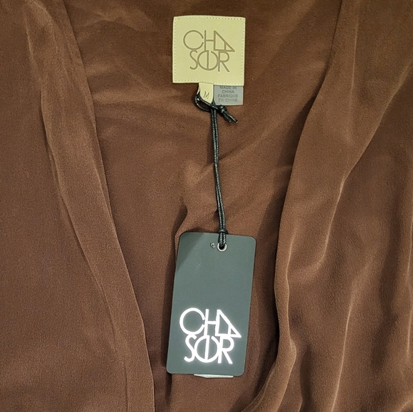 Revolve Chaser 100% Silk Burgundy Flounce Sleeve Wrap Top Size Medium - Picture 3 of 5